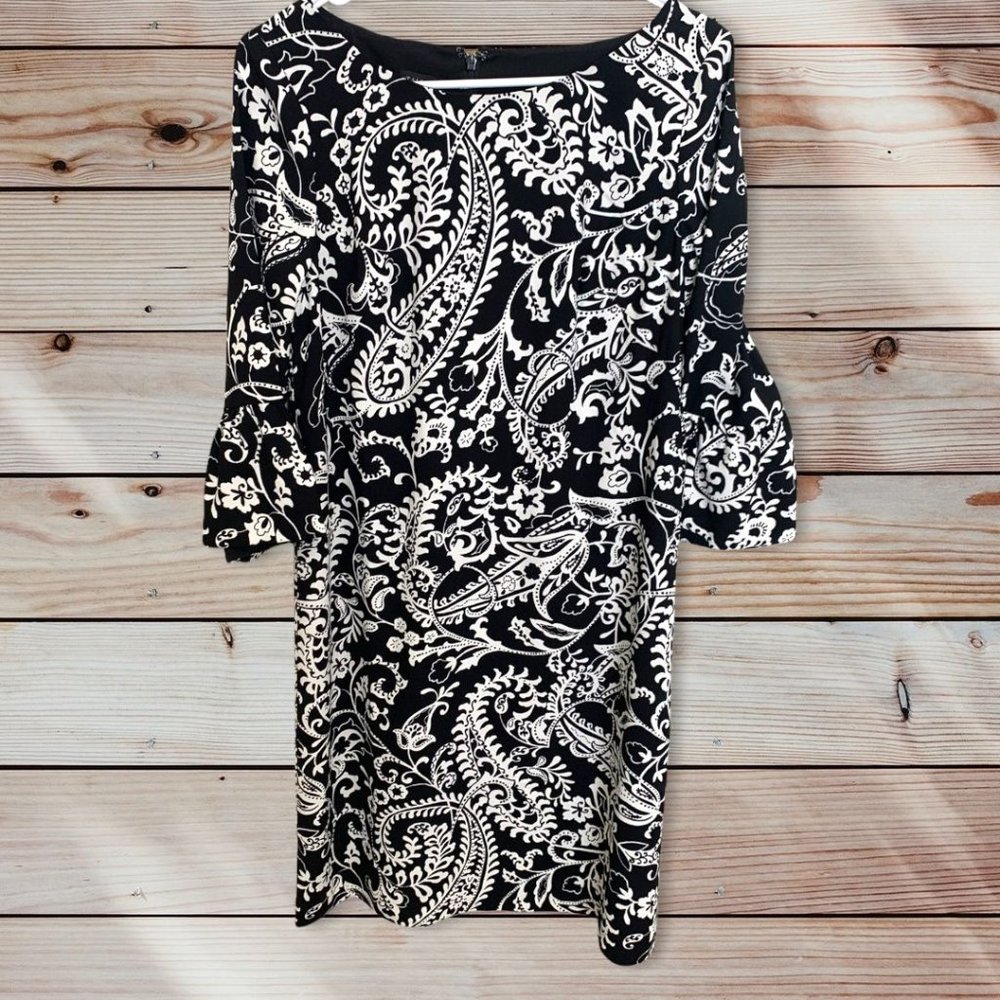 Talbots Black & White Paisley Shift Dress Size 6 EUC